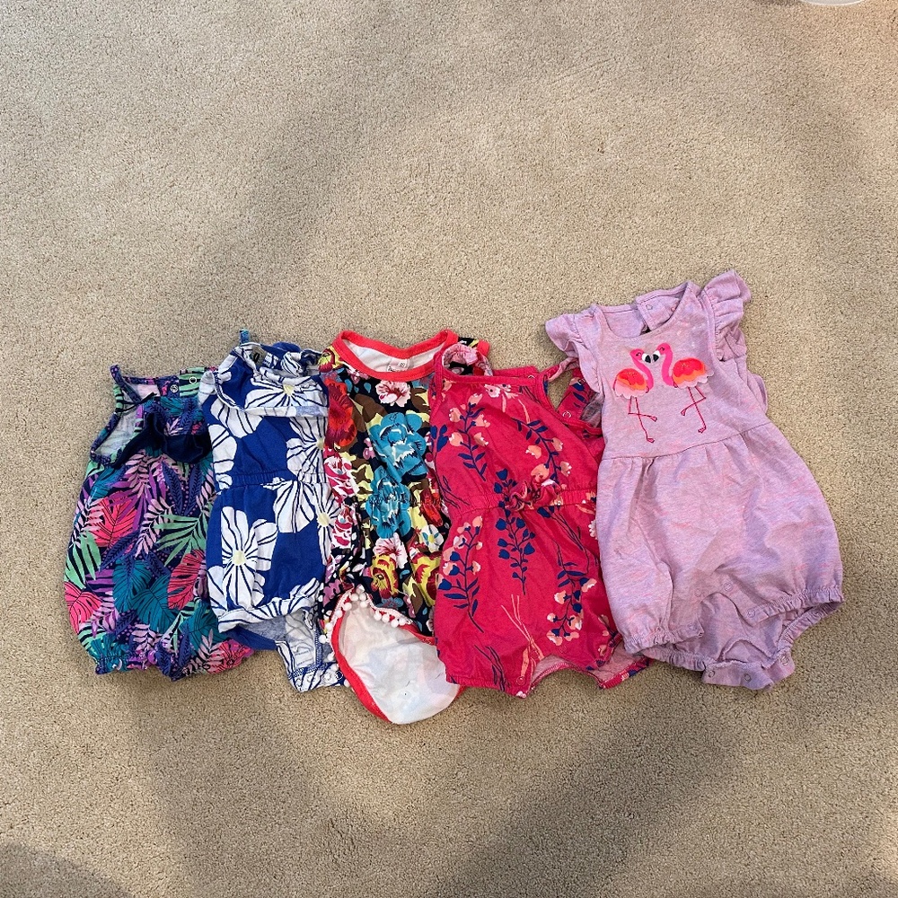 Summer Rompers (5), Size 6-12M